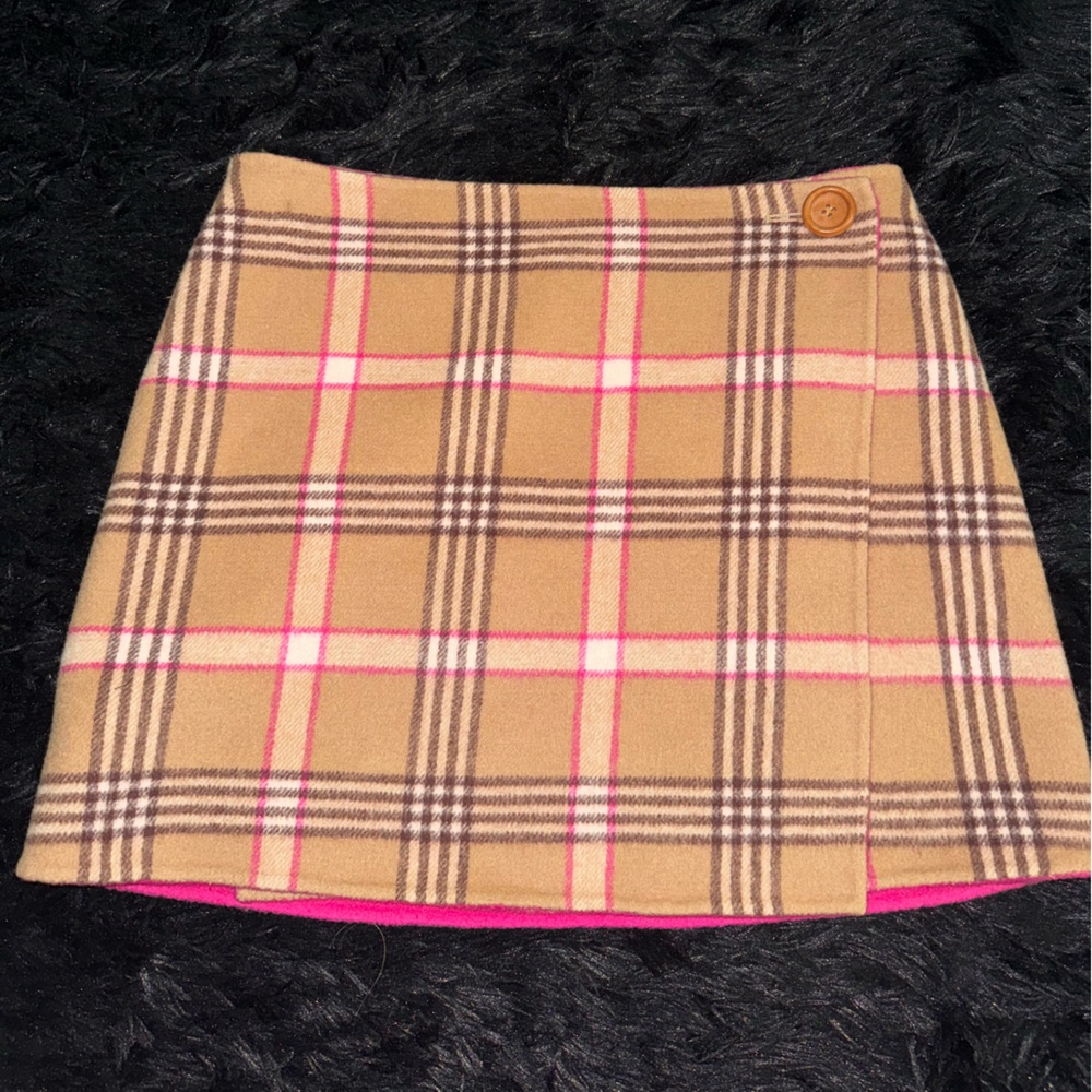 Lilly Pulitzer Reversible Plaid and Pink Mini Wool Skirt - Picture 1 of 7